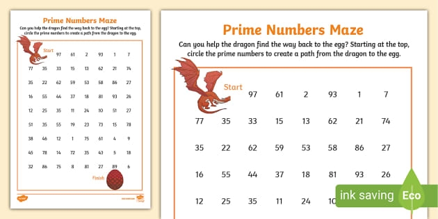 Identifying Prime Numbers Maze Worksheet for Fourth Grade Students A colorful maze worksheet designed for fourth graders to practice identifying prime numbers