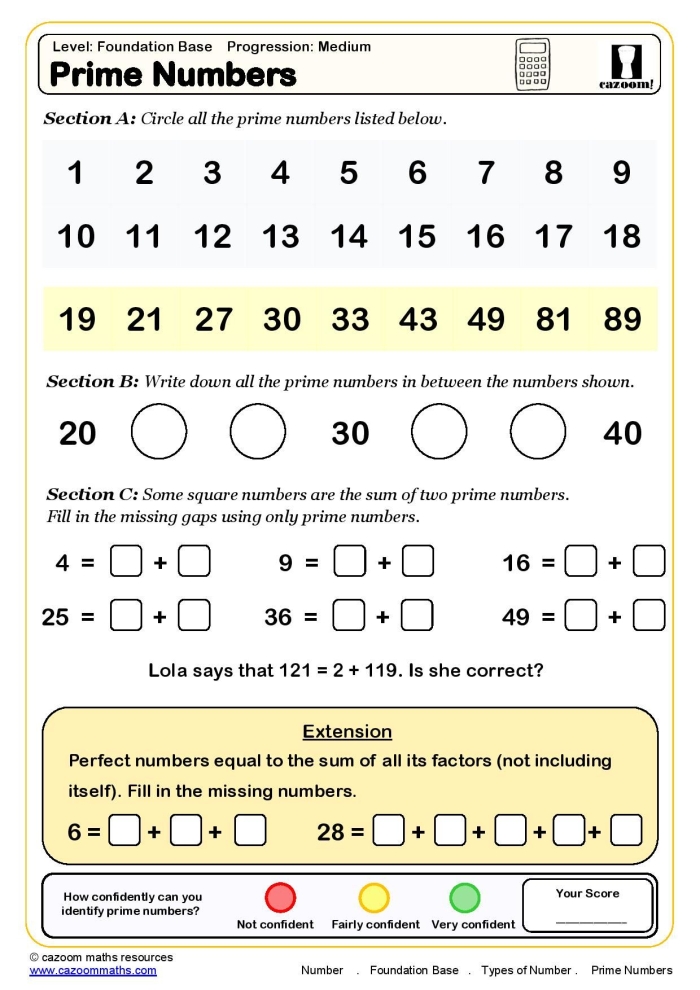 Practice identifying prime numbers in this engaging worksheet for fourth graders Worksheet showing equations for students to identify prime numbers