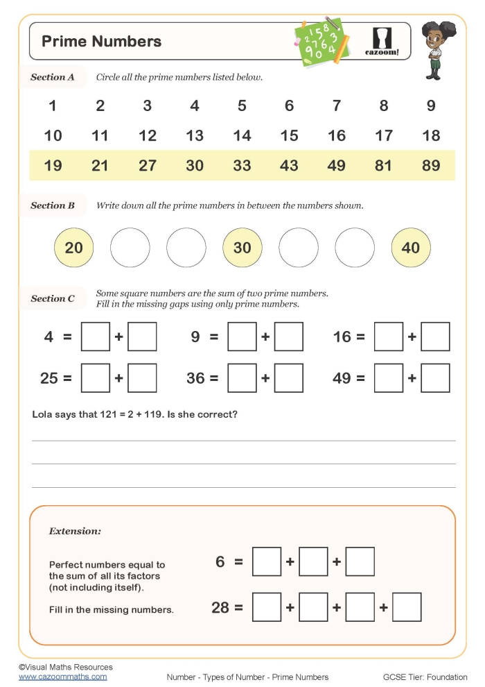 Worksheet image for understanding prime numbers in fourth grade math Fourth grade students working on a worksheet to identify prime numbers from their equations