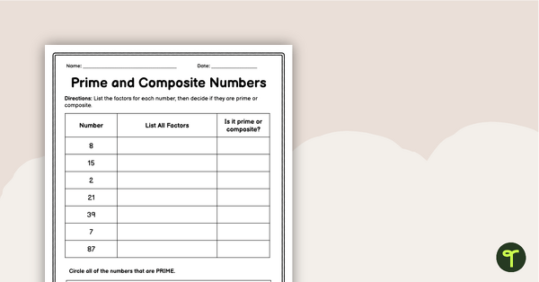 Which Numbers Are Prime? worksheet image for educational purposes Worksheet for fourth graders on identifying prime numbers after solving equations