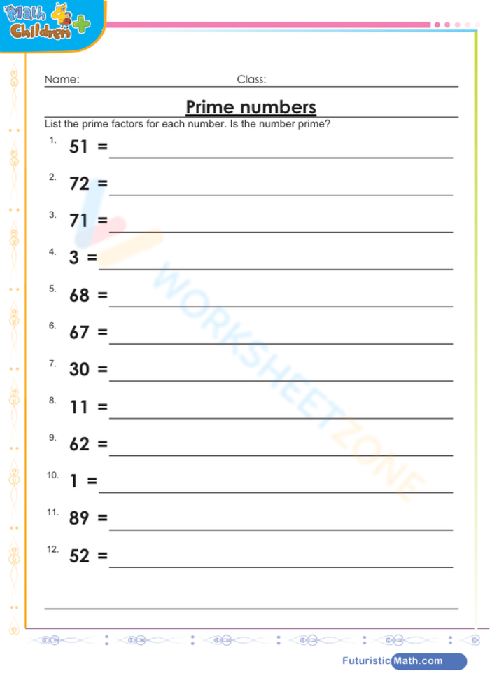 Which Numbers Are Prime? worksheet image for math practice in fractions Worksheet for fourth graders on identifying prime numbers through various equations