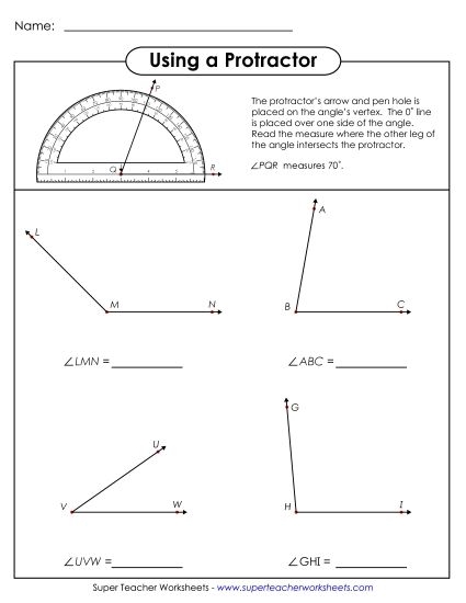 Protractor Practice worksheet for fourth graders focusing on measurement skills