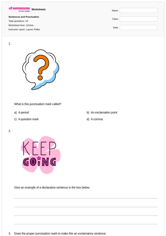 Explore punctuation concepts with this engaging matching exercise for students Punctuation matching worksheet for fourth graders, featuring various punctuation marks and their definitions