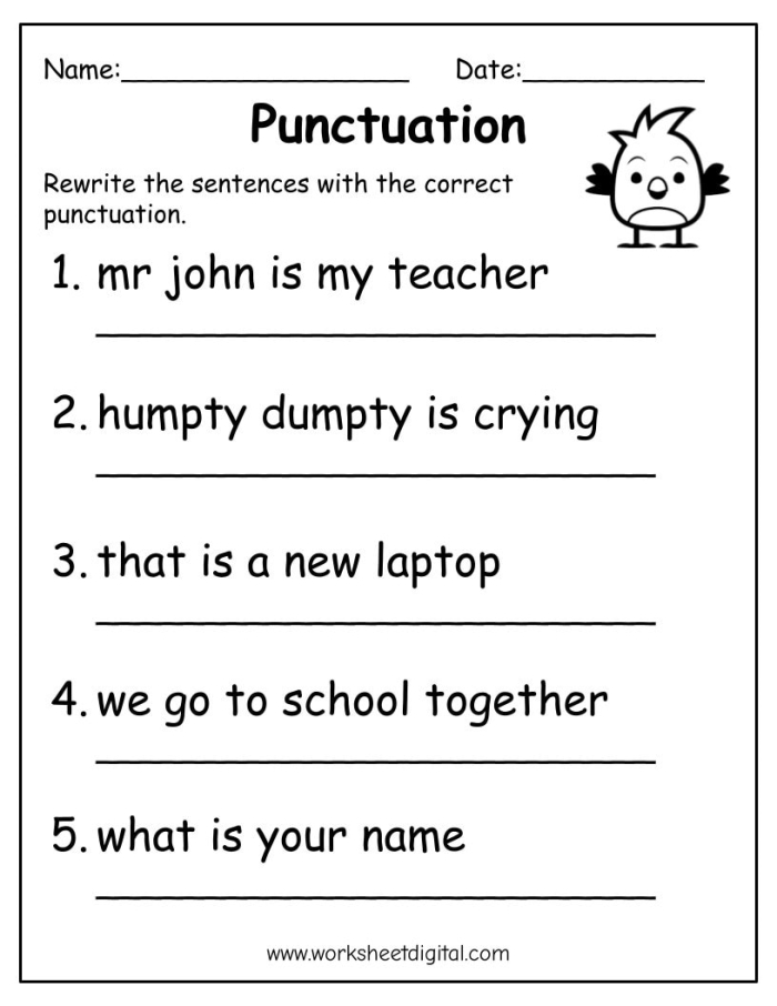Punctuation Practice: Adding Punctuation worksheet for fourth graders Henry the Hiker journaling and needing help with punctuation for his worksheet