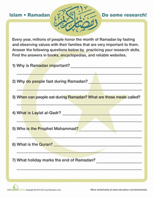 Fourth grade student writing about ways to care for their community during Ramadan with a reflective prompt worksheet
