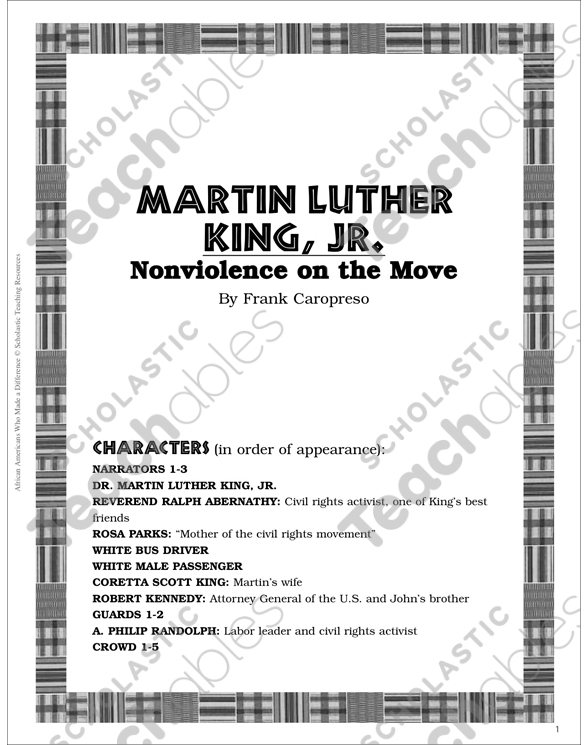 Fourth grade students performing a script about Martin Luther King Jr for a classroom reader theater activity