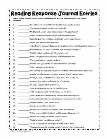 Reading Response Journal Activity for Young Readers Grade 4 Fourth grade reading response journal worksheet template for students to write about completed books
