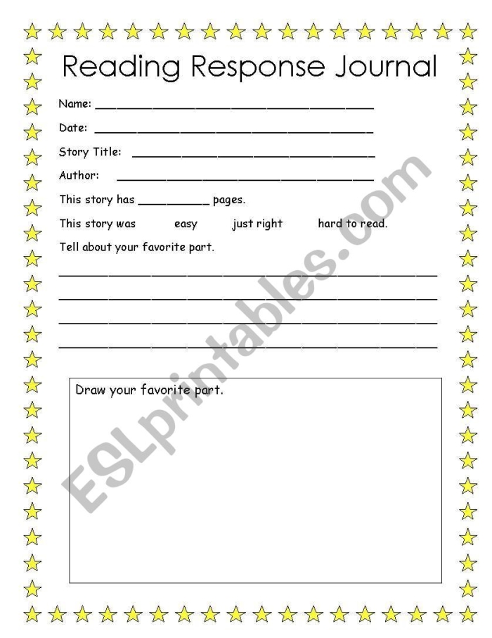Printable Reading Response Journal Worksheet 19 for Fourth Grade Alphabet Literacy Fourth grade reading response journal worksheet template for alphabet book reviews