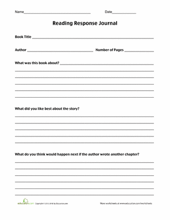 Printable reading response journal page for fourth grade alphabet activities Fourth grade reading response journal worksheet for alphabet literacy practice