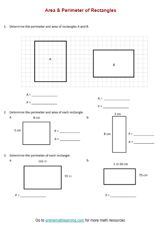 Find the Rectangles Perimeter Geometry Worksheet 15 Fourth grade math worksheet for calculating the perimeter of rectangles