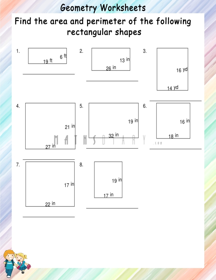 Find the Rectangle's Perimeter worksheet for geometry practice Worksheet for calculating the perimeters of rectangles for fourth graders