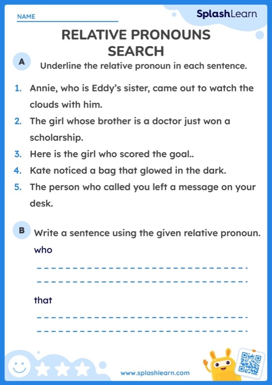Practice relative pronouns with this engaging grammar worksheet for grade four Worksheet for identifying relative pronouns in sentences for fourth graders