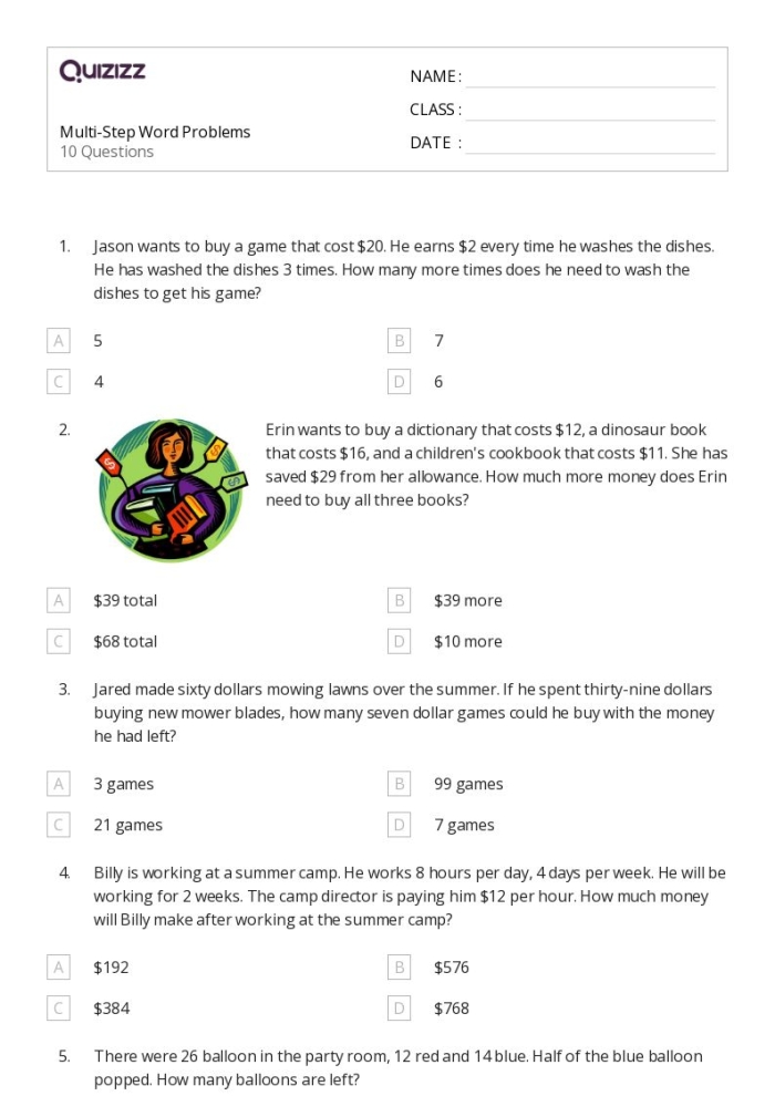 Marco's Kitchen Word Problems Activity 16 for Elementary Math Practice Fourth grade students solving multi-step word problems about running Marco's restaurant kitchen