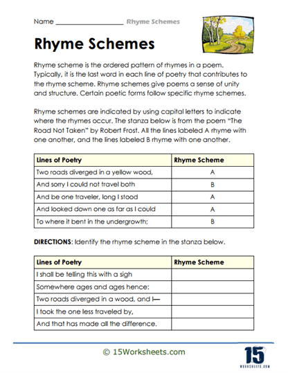 Fourth grade students analyzing rhyme scheme patterns in poetry excerpts from Robert Louis Stevenson