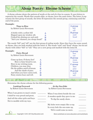 Engaging worksheet designed to enhance rhyme identification skills in young poets Rhyme Scheme Practice worksheet for fourth graders focusing on subtraction and poetry exploration