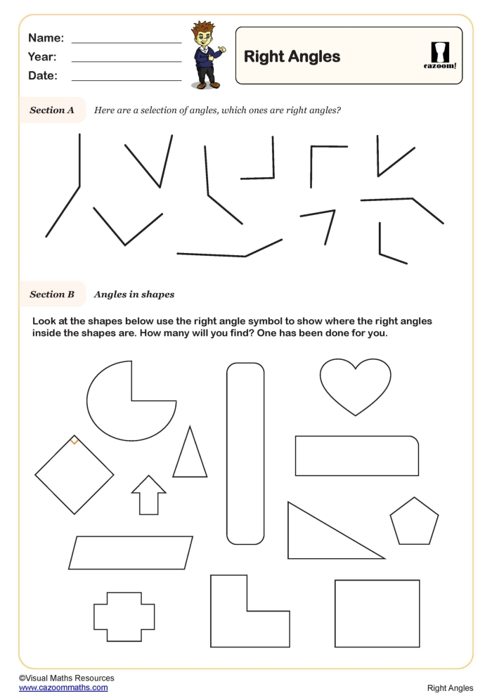 Right angles geometry worksheet for fourth graders practicing mixed operations