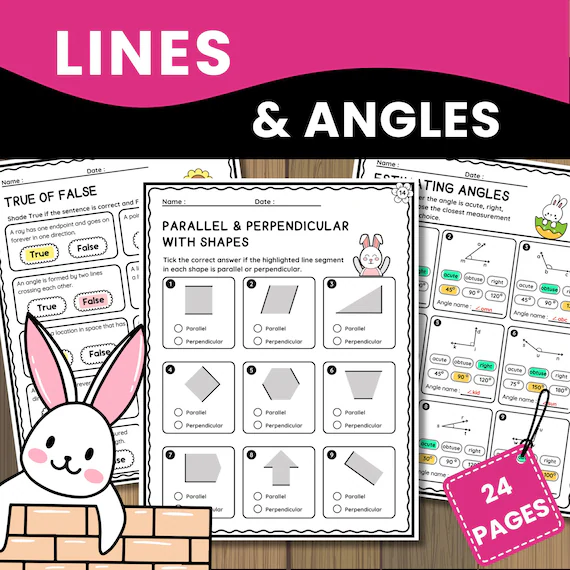 Fourth grade geometry worksheet featuring exercises on identifying right angles in mixed operations