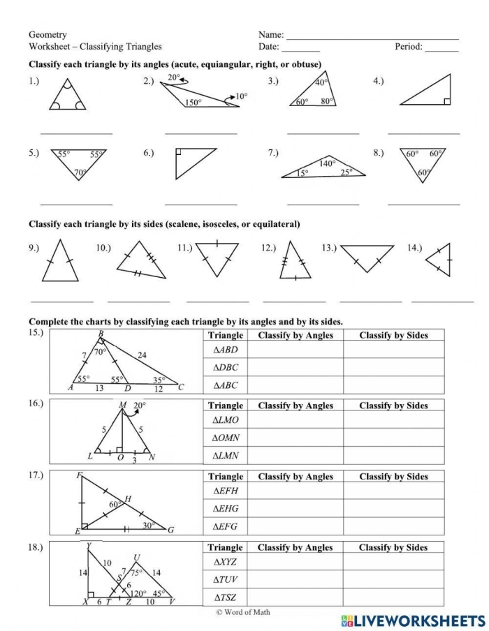 A colorful math worksheet for fourth graders featuring various shapes to practice identifying right triangles