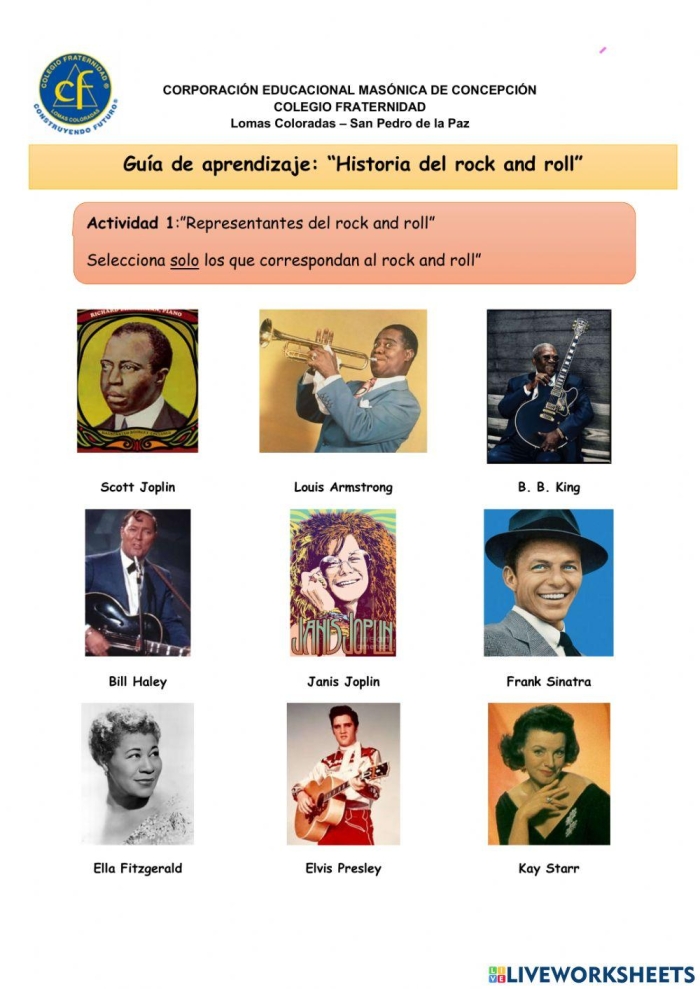 Worksheet exploring the history of rock 'n' roll music and its African-American roots