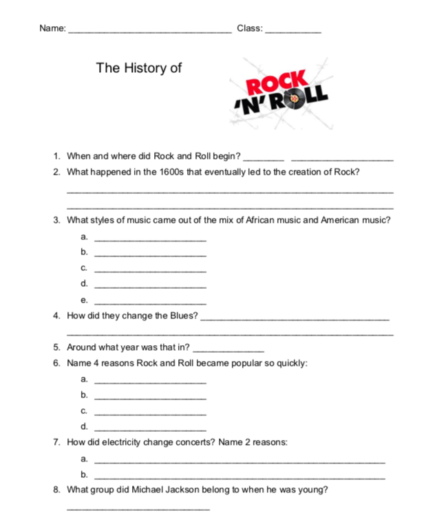 Worksheet exploring the history of rock 'n' roll and its significance in Black music culture