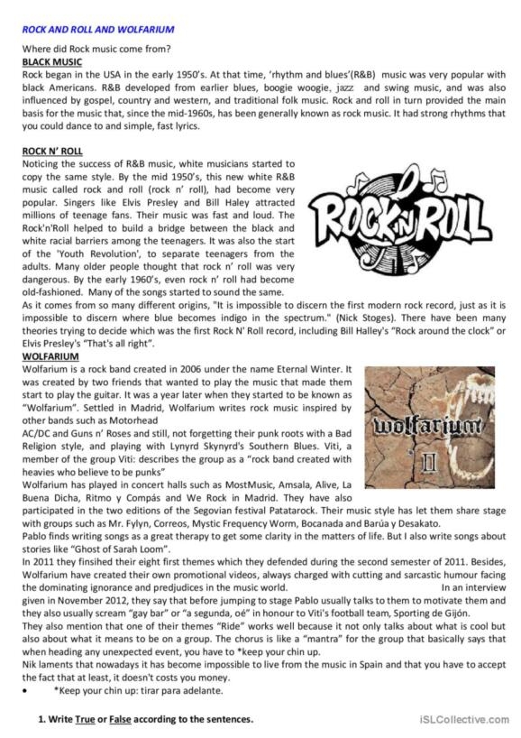 Worksheet exploring the history of rock 'n' roll music and its African-American roots