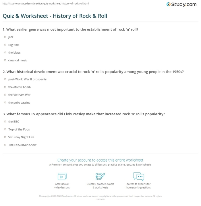 Worksheet exploring the origins of rock 'n' roll and its impact on African-American culture.