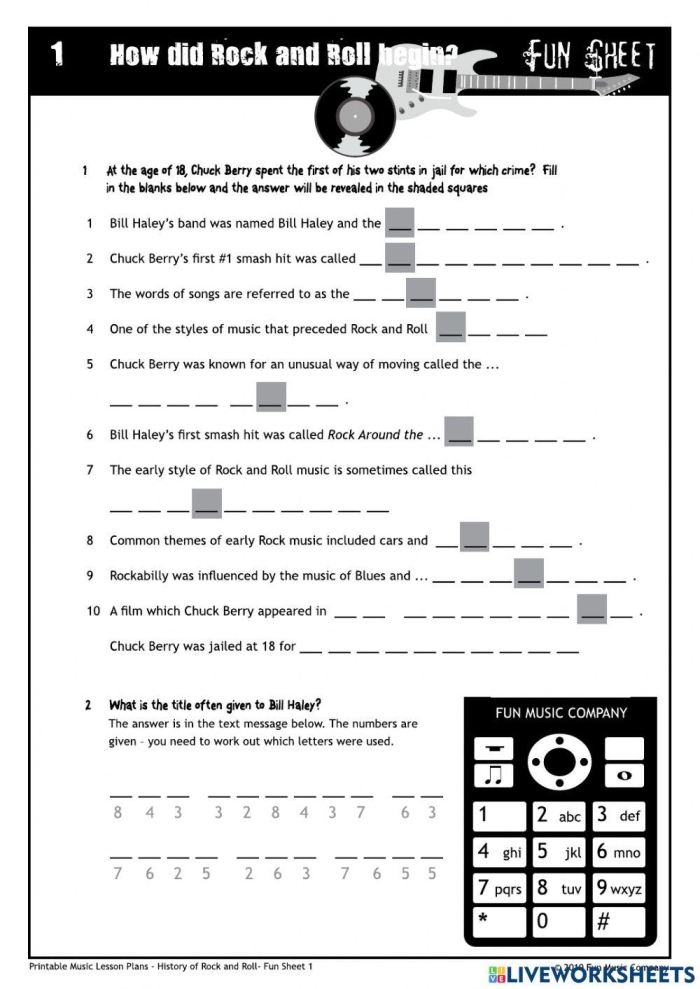 Worksheet exploring the impact of African-American artists on the evolution of rock 'n' roll music