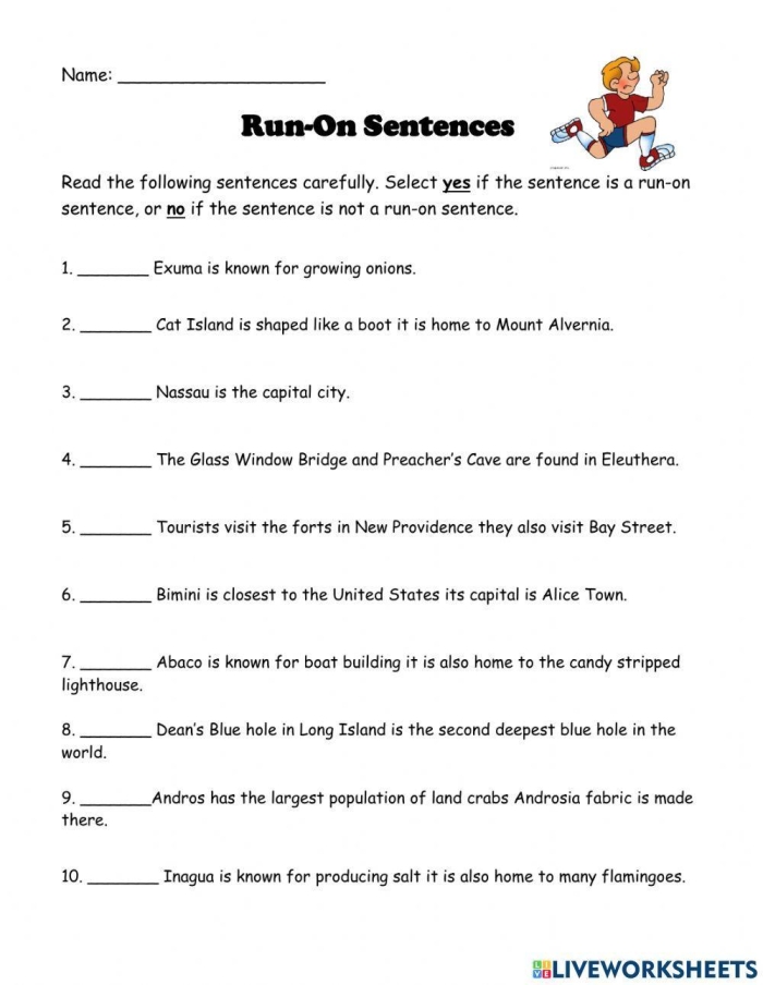 Fourth grade students practice revising and correcting run-on sentences with editing exercises on this grammar worksheet