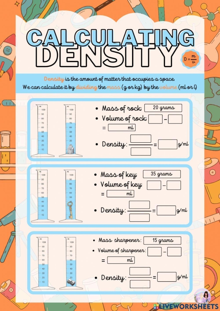 Worksheet illustrating the density of salt water experiment for fourth graders