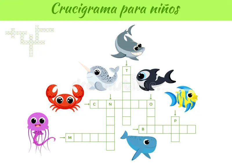 Fourth grade Spanish worksheet featuring a variety of sea creature illustrations to label