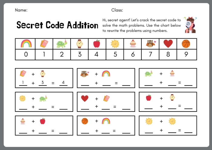 Engaging math puzzle for fourth graders to enhance their addition skills Fourth grade Secret Code Math worksheet featuring addition puzzles to decode
