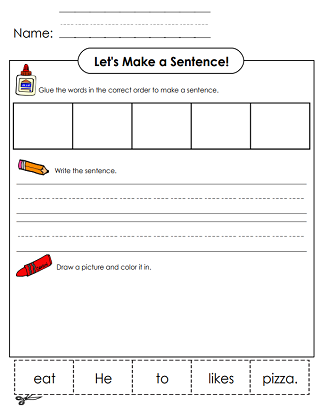 Fourth grade worksheet explaining how to combine subjects and predicates to build complete sentences