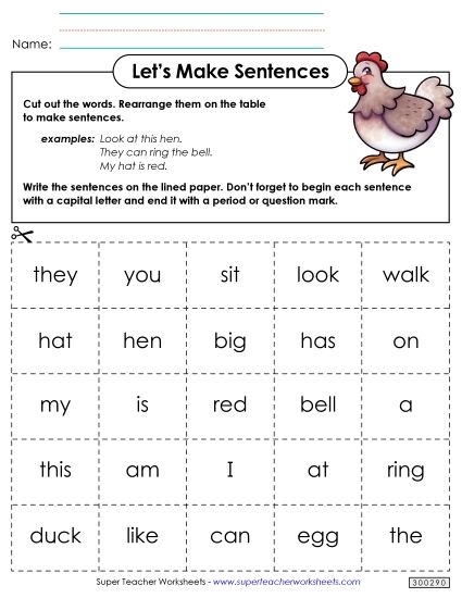 Fourth grade student worksheet for practicing building complete sentences by combining subjects and predicates