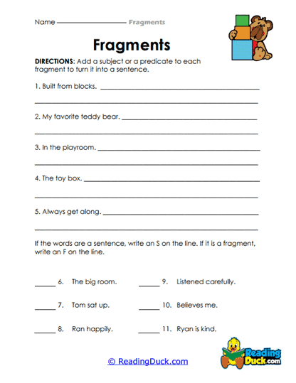 Recognize a Fragment When You See One Worksheet Page 7 A fourth grade student completes a worksheet identifying sentence fragments and rewriting them into full sentences.