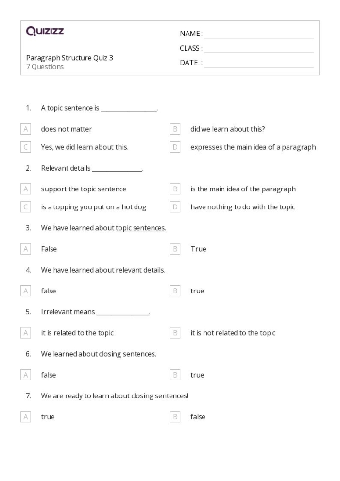 Paragraph Puzzle 1 worksheet featuring critical thinking exercises for fourth grade students Fourth grade students organizing sentences to solve the Paragraph Puzzle 1 worksheet in a patterns lesson