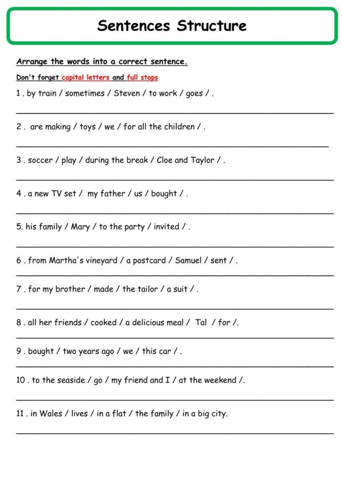 Engaging three sentence structures worksheet for phonics practice Worksheet featuring three fundamental sentence structures for fourth-grade students