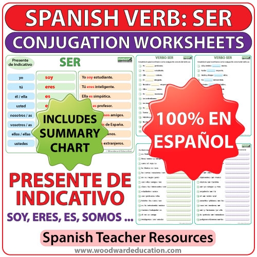 Worksheet focusing on the Spanish verb "ser" for fourth-grade students