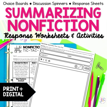 Fourth grade reading worksheet featuring a nonfiction passage about sharks and a summary writing section