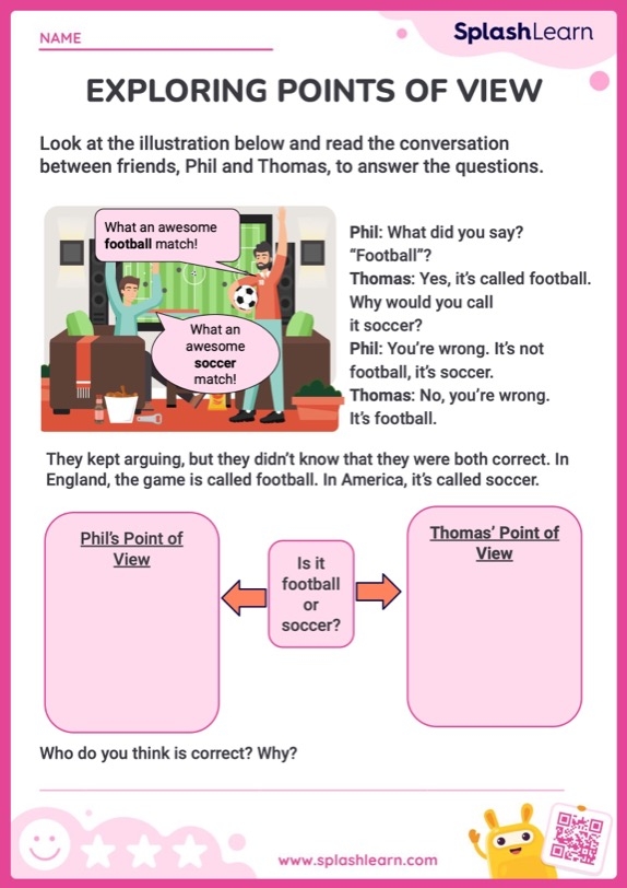 Fourth grade student worksheet for practicing shifting narration and points of view in short stories