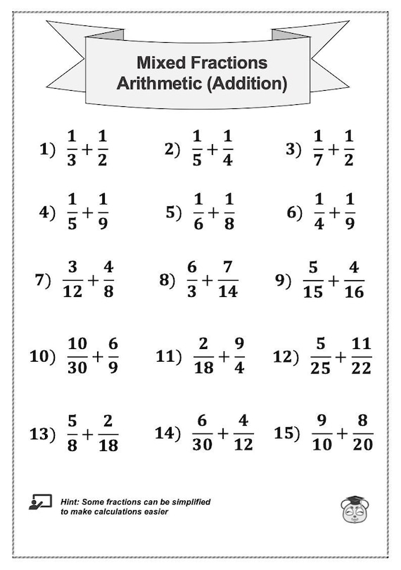 Fun learning activity for kids to practice reducing fractions to their simplest form Worksheet featuring cartoon characters engaging with simple fraction problems suitable for fourth graders