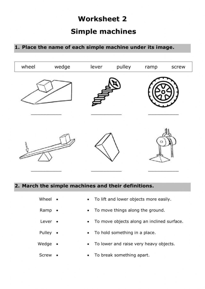 Engaging worksheet to help children learn about simple machines in a fun way Simple Machines worksheet for fourth graders exploring the six fundamental machines in our world