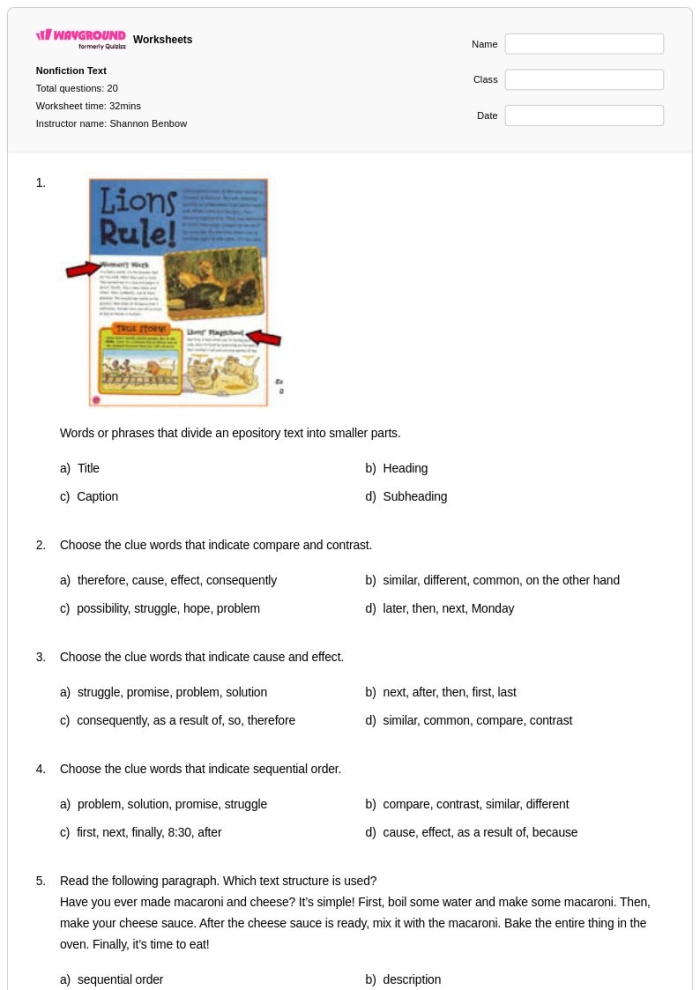 Soccer Nonfiction Text Reading Comprehension Worksheet 3 Fourth grade worksheet featuring a nonfiction soccer passage for evidence-based practice