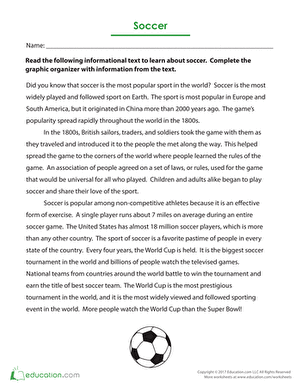 Soccer themed reading comprehension worksheet for grade four geometry studies Fourth grade soccer nonfiction reading passage for identifying text evidence