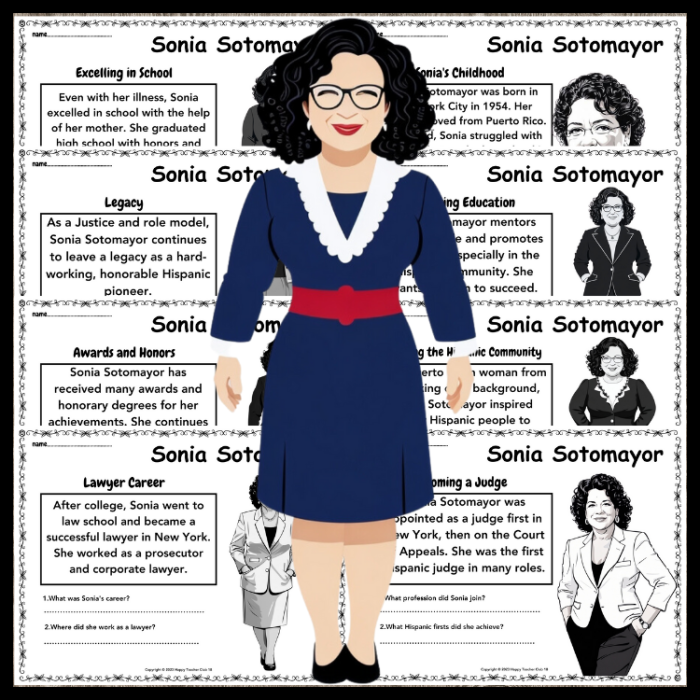 Sonia Sotomayor biography worksheet for fourth graders exploring her childhood challenges