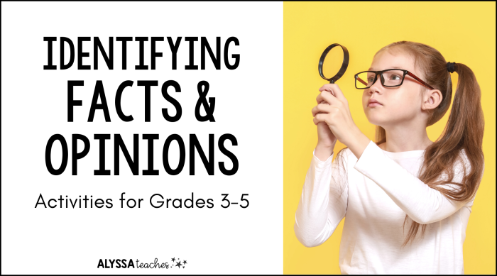 Fourth grade Spanish worksheet showing exercises for identifying facts and opinions in sentences