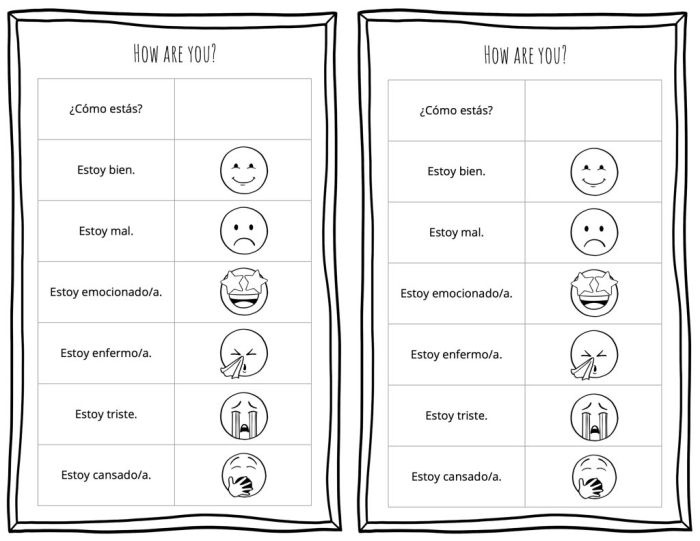 Fourth grade student completing a Spanish greetings vocabulary worksheet