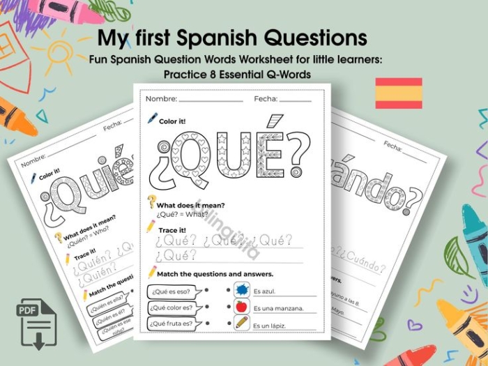 Fourth grade Spanish worksheet focusing on spelling and forming interrogative sentences