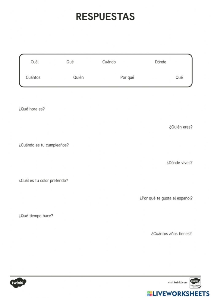 Fourth grade Spanish worksheet focusing on spelling and interrogative sentence structure