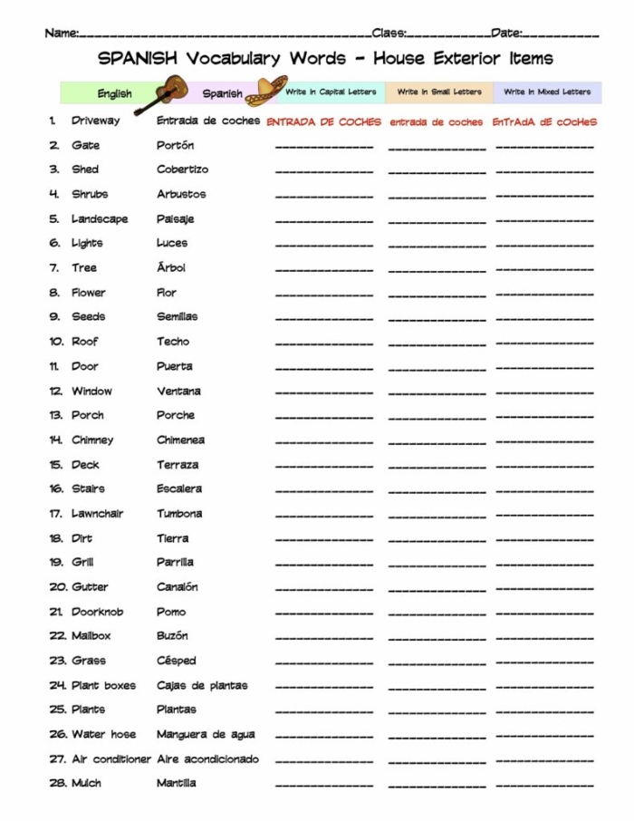 Fourth grade Spanish worksheet featuring household appliances to label in Spanish