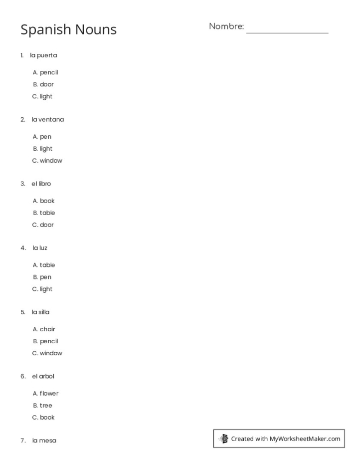 Educational resource for learning about "el" and "la" in Spanish nouns Worksheet on Spanish nouns highlighting gender and article usage